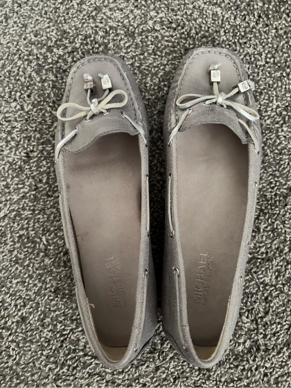 Michael Kors Light Gray Suede Boat Moccasin Flats